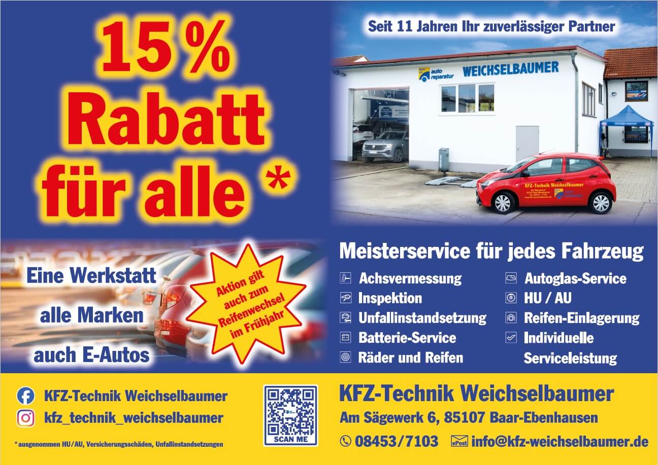 15% Rabatt für viele Service bei KFZ-Technik Weichselbaumer Bild von KFZ-Technik Weichselbaumer